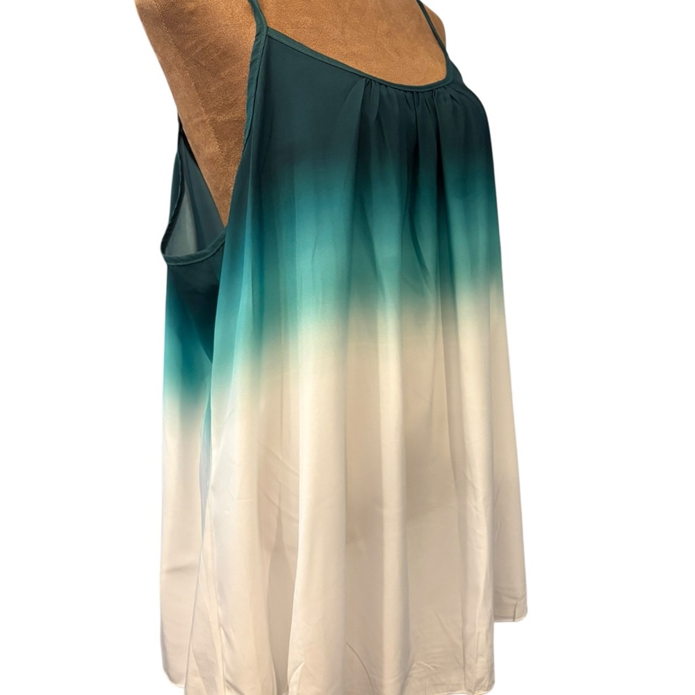 Hombre Green White Tank Top 3X Blouse Spaghetti Strap Pleated Summer Colorful - Picture 1 of 11